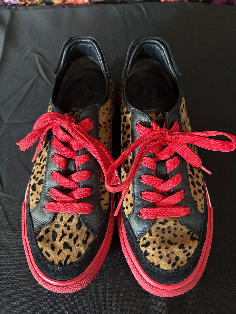 Rag and Bone Leopard Print Sneakers with Red Accents